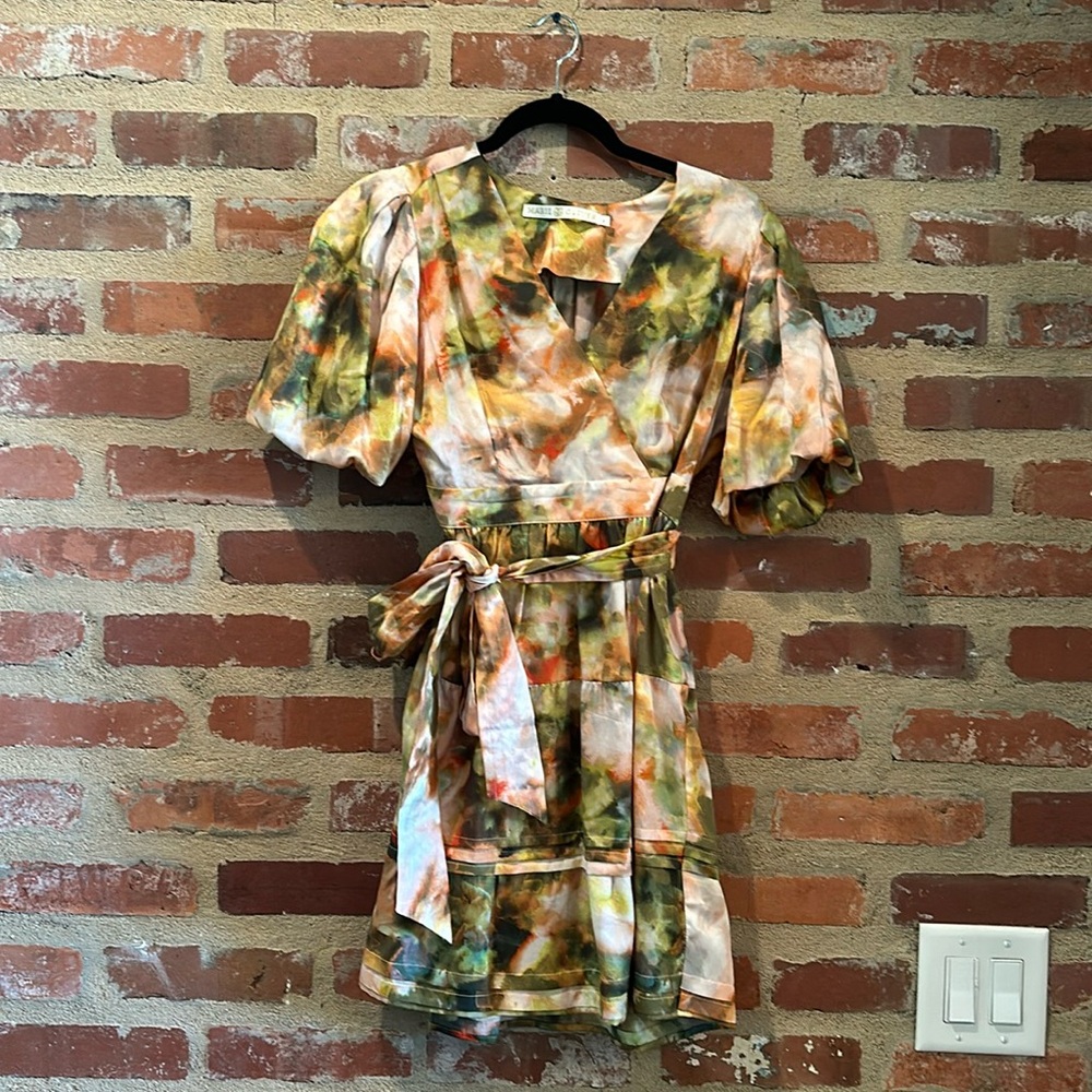 Marie Oliver Multicolor Tie-Dye Mini Dress in Green, Orange, White